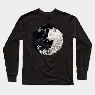 Cat Yin Yang: Feline Balance in Black & White Long Sleeve T-Shirt